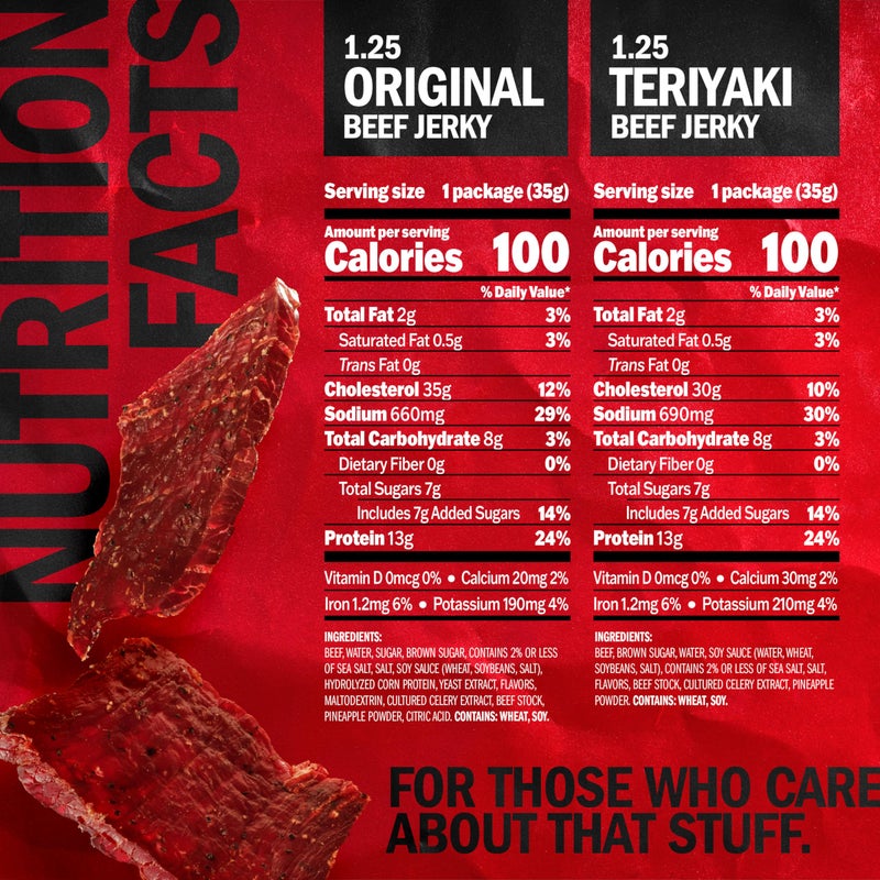 Jack Link's Beef Jerky Variety Pack - Includes Original and Teriyaki Jerky, Bulk Protein Snack Pack, Good Source of Protein, Meat Snacks Made with 100% Beef, Individual Bags - 1.25 Oz (Pack of 9) - Image 2